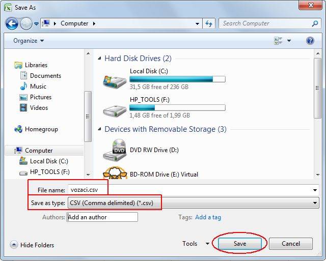 Spremanje CSV datoteke